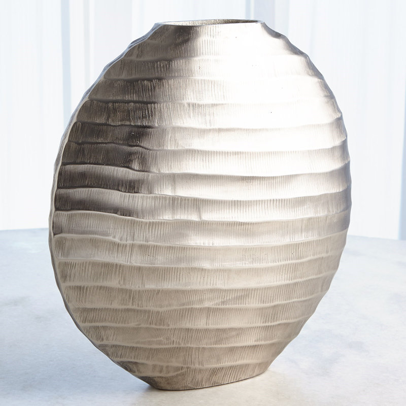 Aluminum Table Vase, Antique Nickel, 15.25" H x 15.5" W x 4" D