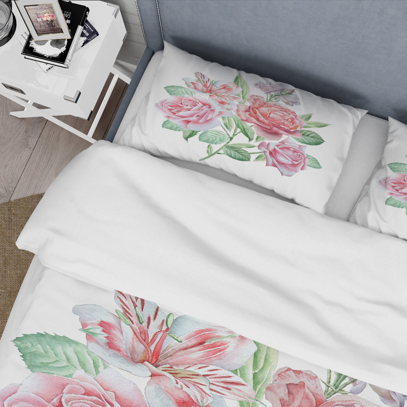 Spring Flowers Alstroemeria Rose - Ensemble de housse de couette traditionnel - Microfibre de polyester