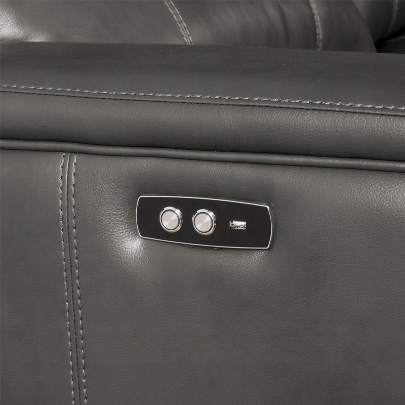 Canapé modulaire inclinable électrique Saul avec revêtement en cuir et sièges moelleux - gris