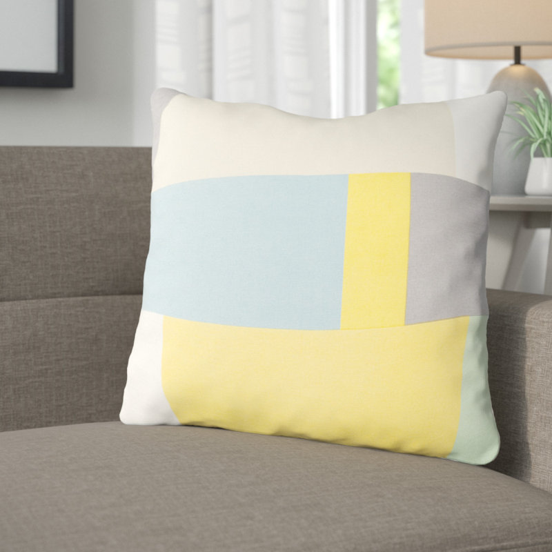 Coussin Almendra, Moyen, Beige / bleu ciel / gris / safran, Mélange de duvet