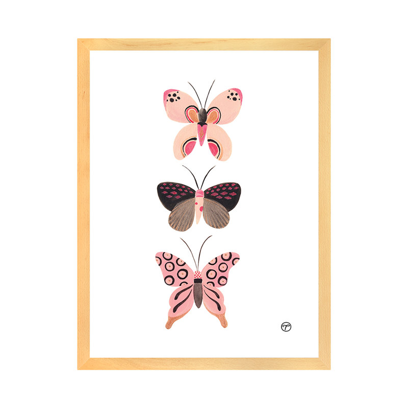 «Butterfly Trio», art encadré, H 32 po x l 24 po x P 1 po, Papier encadré naturel