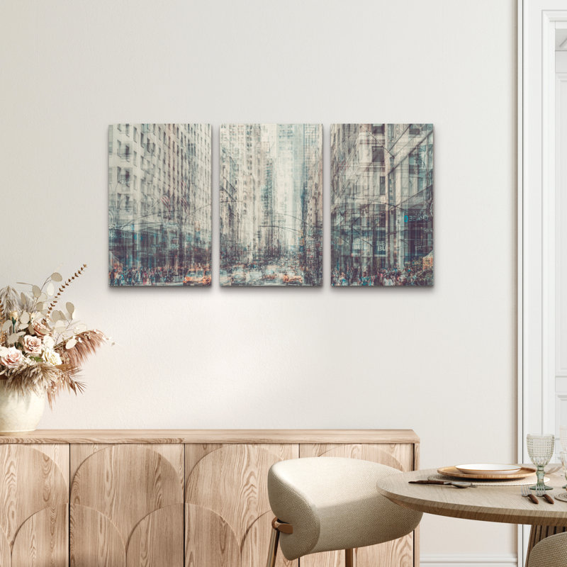 Ensemble de 3 panneaux muraux - Cindy Liu «Rush Hour», art mural sur toile pour le salon, la chambre à coucher ou le bureau 