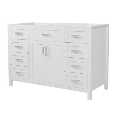 Meuble-lavabo blanc 47 po sans lavabo - Base de meuble-lavabo classique à fermeture douce avec 2 portes et 8 tiroirs pour le rangement de la salle de bain