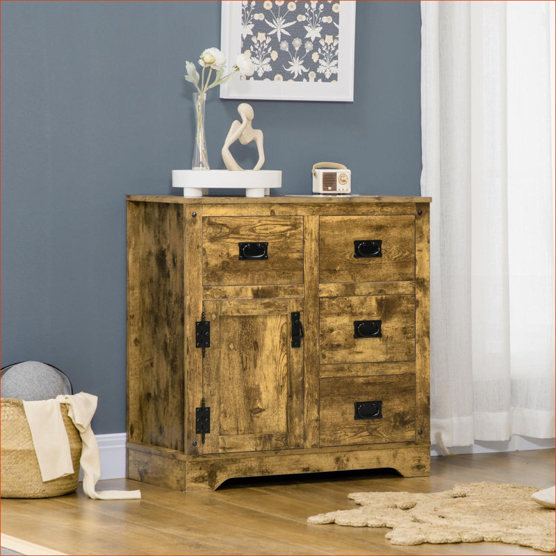 Buffet industriel, armoire de cuisine avec 4 tiroirs, 1 porte et 1 tablette ajustable