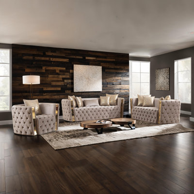 Doruk 3 - Piece Velvet Living Room Set