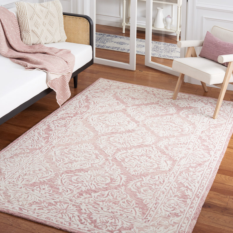 Tapis en laine touffeté à la main rose / ivoire Dylanne, Rectangulaire 4 pi x 6 pi