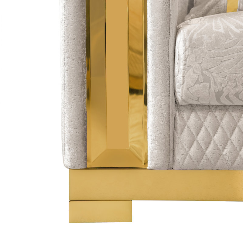 Canapé Milthon avec accoudoirs et coussins décoratifs, Beige