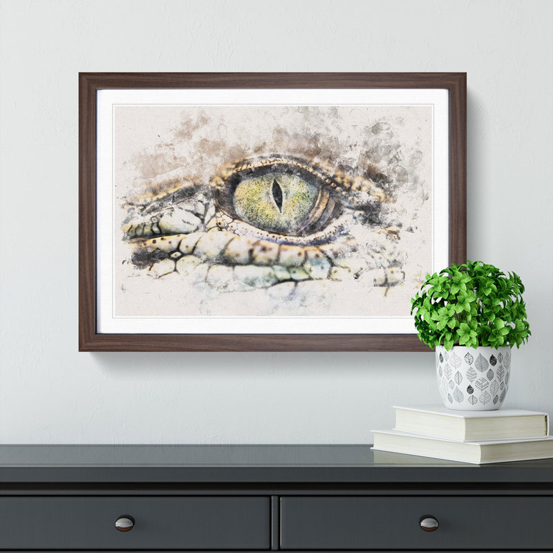 Crocodile Eye - Single Picture Frame Painting on MDF, Walnut Framed, 62cm H x 87cm W x 2cm D