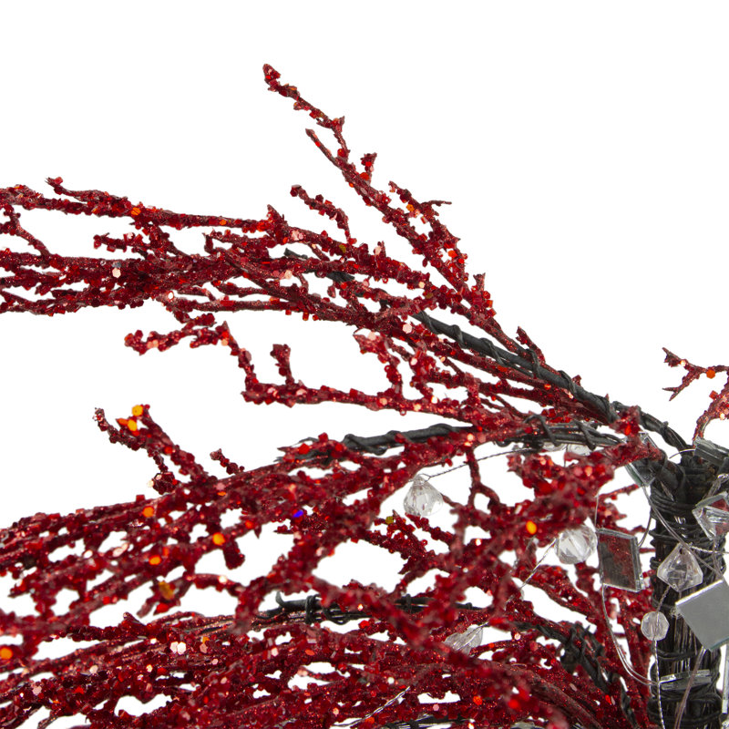Arbre de Noël artificiel à paillettes cristallisées 3,75 pi - non éclairé, Rouge