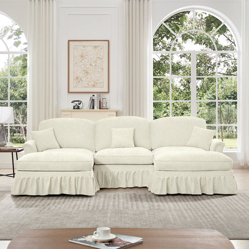 Canapé modulaire en U avec accoudoirs évasés et volants amovibles Classic, H 36,6 po x l 107,1 po x P 32,8 po, Beige