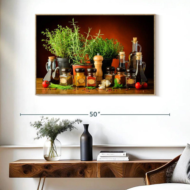 Cuisiner avec des épices et des herbes, Cadre flottant en bois naturel, 40 po x 27 po