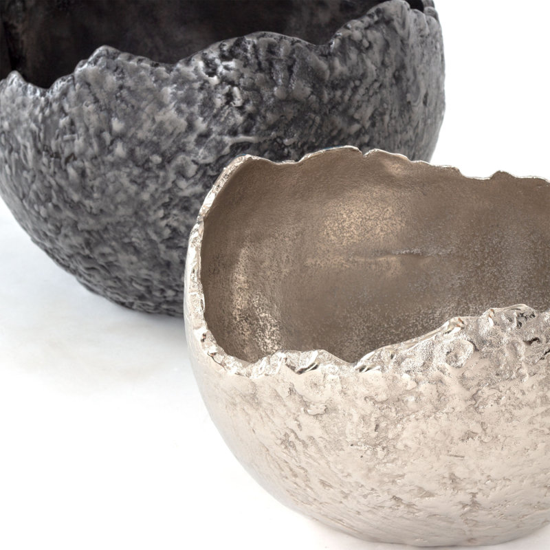 Set of Two Gray And Silver Aluminum Decorative Bowls