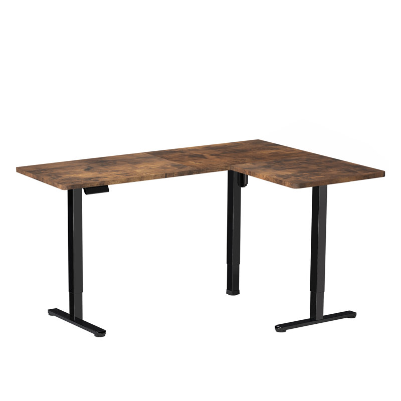VIVO Electric Corner Standing Desk, Vintage Brown/Black, 55" x 63"