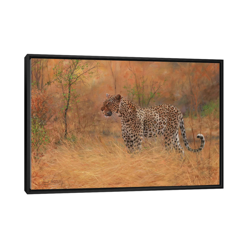 «Leopard in Forest», impression sur toile, H 18 po x l 26 po x P 1,5 po, Toile avec cadre noir, Pas de tapis