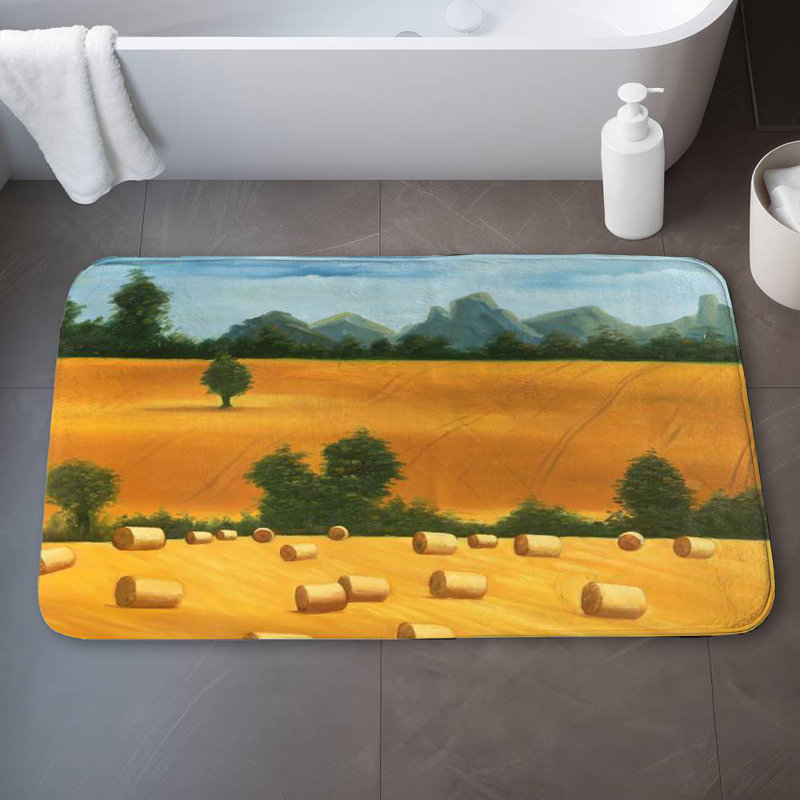 Hay bale fields Bath Mat with Non-Slip Backing - Quick Dry Memory Foam Bathroom Rug - Absorbent - Modern Plush Spa-Style - Machine Washable