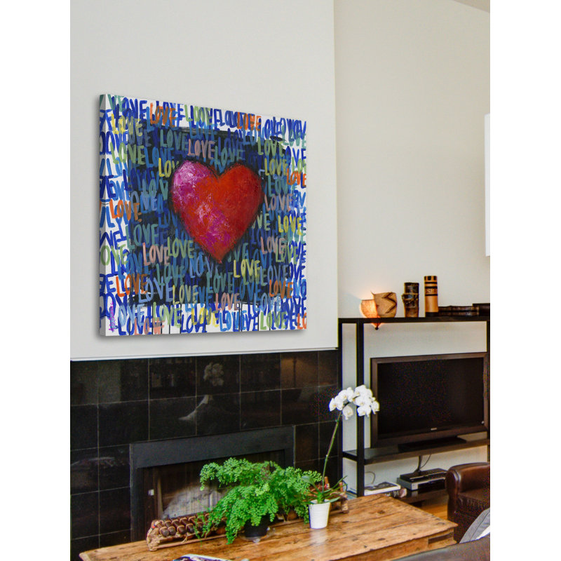 Multicolor Square Canvas Art with Red Heart and Typography