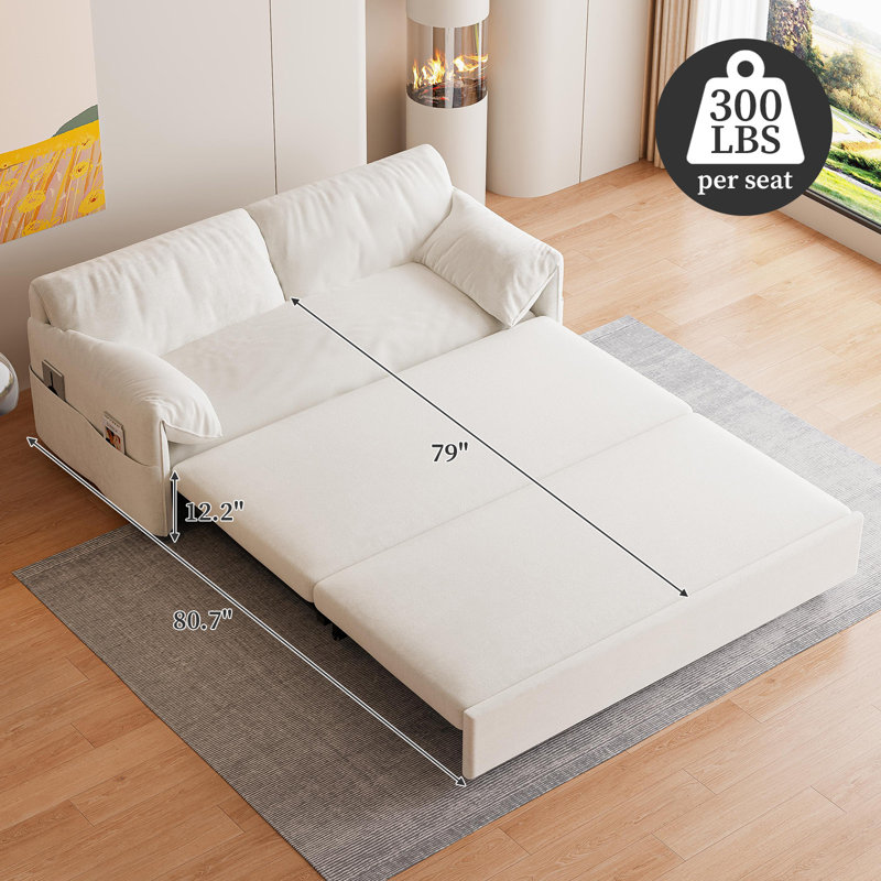 63.8" Queen Pull Out Sofa Bed, 3-In-1 Convertible Sleeper Sofa With Side Storage,Multi-Functional Velvet Loveseat Bed For Living Room,Bedroom,Apartment,Office