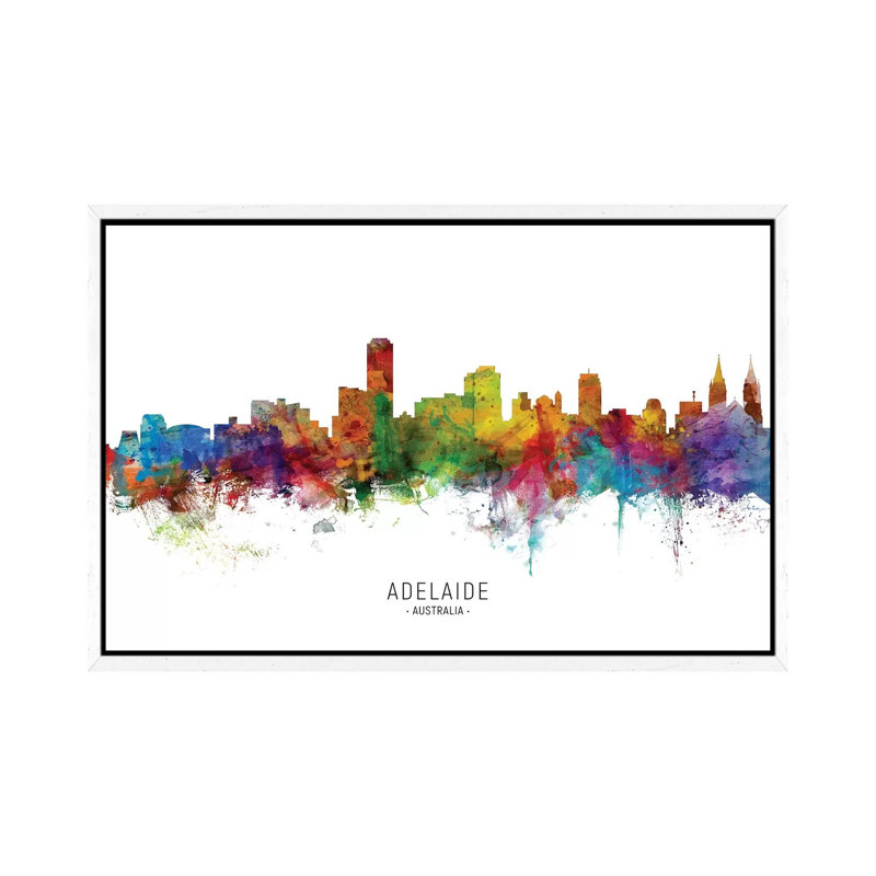 Adelaide Australia Skyline by Michael Tompsett - Print on Canvas, White Framed, 66.04 cm H x 45.72 cm W