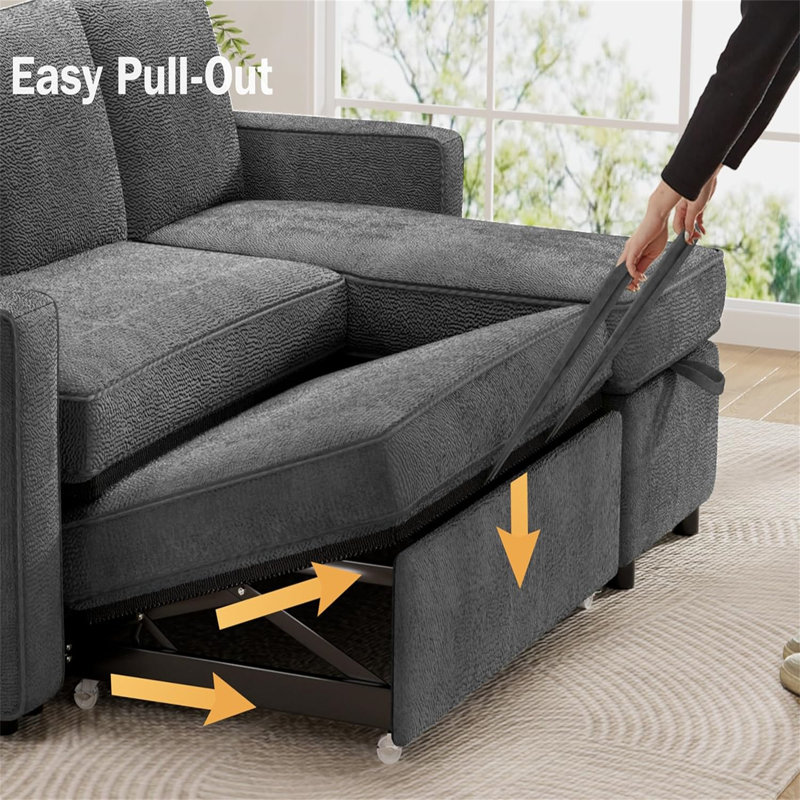 Ebern Designs 81" Convertible L Shaped Couch Sofa Sleeper With Reversible Chaise With Storage And Side Pockets, Gray