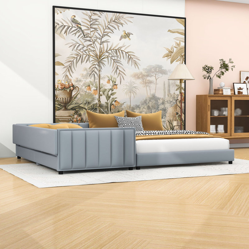 Lit plateforme tapissier avec lattes Vegan, gris