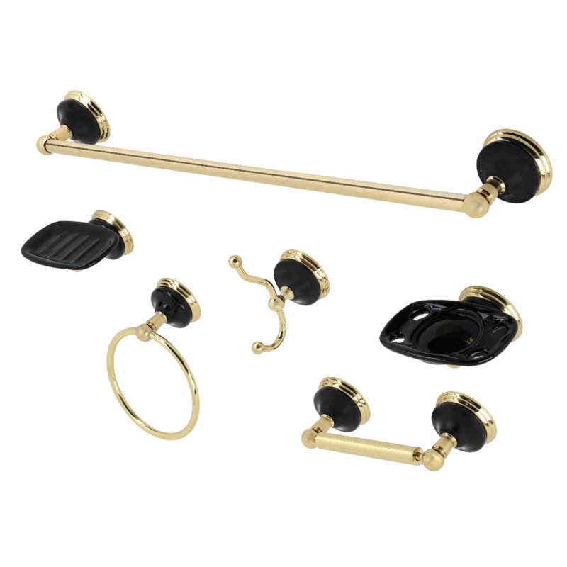 Water Onyx 6 Piece Bathroom Hardware Set, Polished Brass