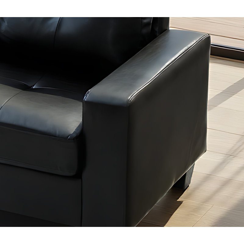 Fauteuil club noir Worthen, Similicuir noir