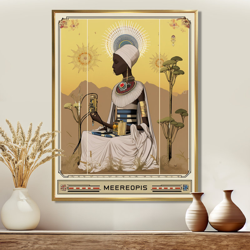 «African Glam Tarot Empress» - Art mural africain, Cadre flottant doré, H 40 po x l 30 po x P 1,5 po