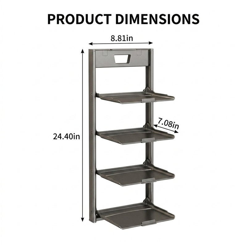 Support de rangement à quatre niveaux pour ventouse pliable, Gris