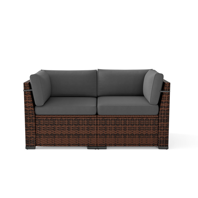 Chaise d'extérieur en osier avec coussins, Gris