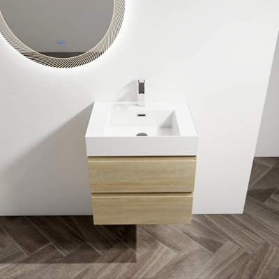 Meuble-lavabo mural 24 po avec lavabo en résine, 2 tiroirs à fermeture en douceur 24 po