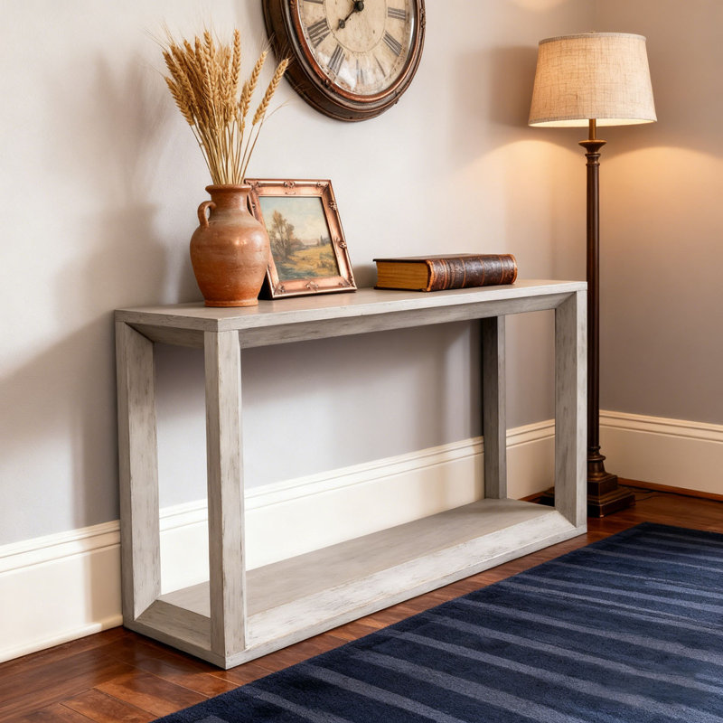 60" Rectangular Solid Wood Veneer Console Table, Wide Sofa Table, Behind Couch Table with Ample Storage for Entryway & Living Room
