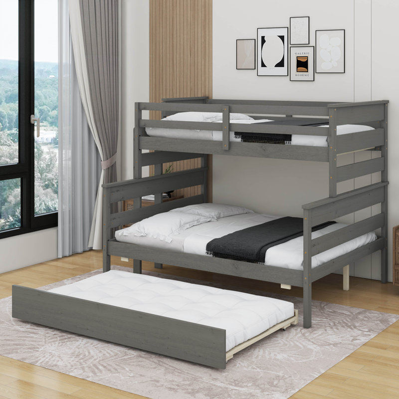 Twin Over Full Bunk Bed With Trundle, Gray
