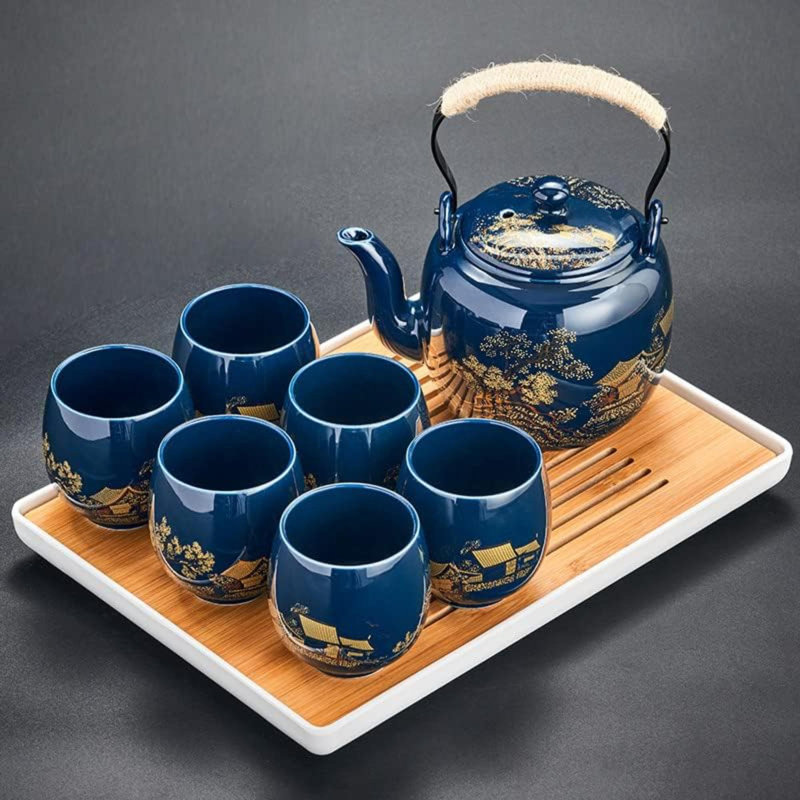 Service à thé japonais, service à thé glacé noir dans une boîte cadeau avec 1 théière, 1 passoire à thé, 1 plateau à thé et 6 tasses à thé. Service à thé idéal pour la maison de bureau, Services à thé asiatiques pour les amateurs de th?