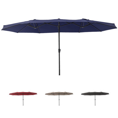 15FT x 9FT Double-Sided Rectangular Patio Umbrella with Base – Extra Large Outdoor Market Sunshade, 12 Metal Ribs, Crank Mechanism, Sturdy Frame for Garden & Pool, Navy