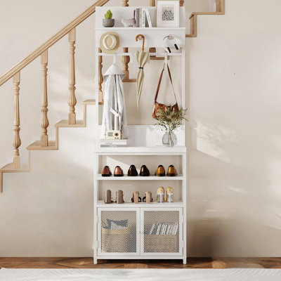 72.8in Hall Tree,  Coat Rack Shoe Storage Narrow Coat Tree Shoe Shelf Organizer With 7 Hooks