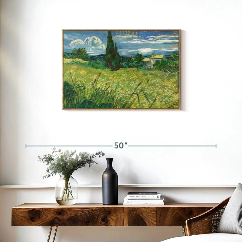 Green Field 1889, Floating Frame Natural Wood, 31" X 21"