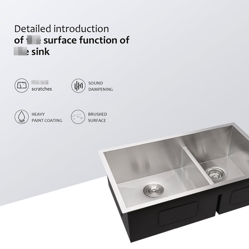 28" Double Bowl 60/40  Undermount Stainless Steel Kitchen Sink 16 Gauge, 10" Deep Basins, Rear 3.5 Drain, X Grooves For Quick Drainage, 3Mm Soundproofing, Condensation Coating, Comes With Drying