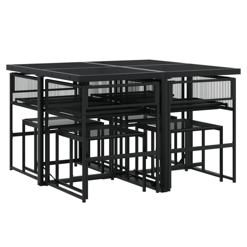 8 - Person Patio Dining Set with Rectangular Table, Black, Black, Black