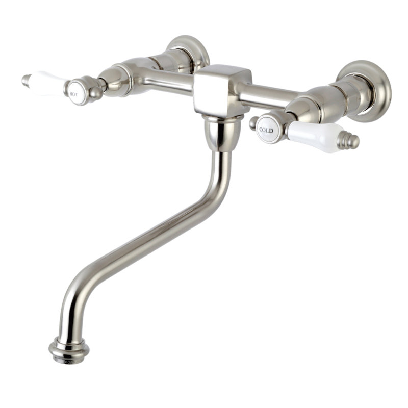 Kingston Brass Bel-Air Two-Handle 2-Hole Wall Mount Bathroom Faucet, Brushed Nickel