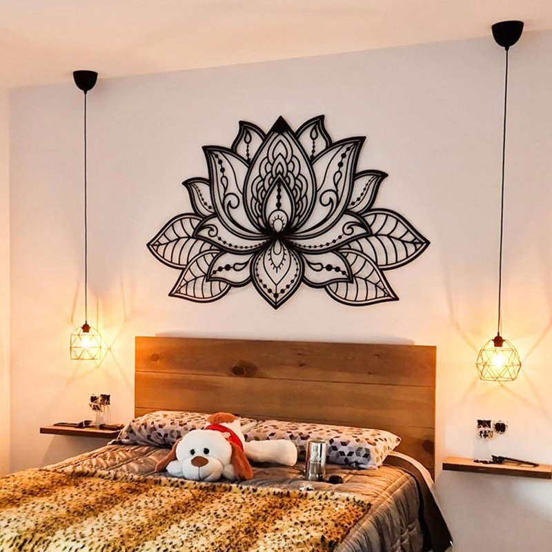 3D Lotus Mandala Metal Wall Art, Black, 39" H x 59" W x 1" D