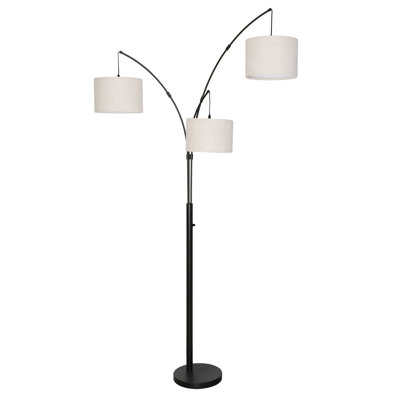Mid Century 80″ Arc Tree Dimmable Arc Floor Lamp with 3 led bulb, Rotary Switch Modern Tall Standing Lamp with Beige Shades & Heavy Base