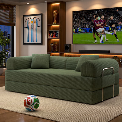 78.7'' Corduroy Convertible Sleeper Sofa Bed, Folding Lounge Couch with Soft Mattress for Living Room and Small Spaces