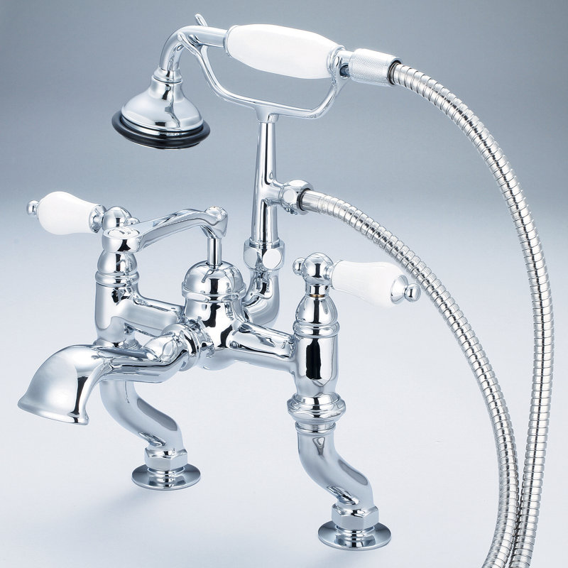 Stonington Deck Tub Spout, Porcelain Lever Handles, Hand Polished, Richly Triple Plated Chrome Finish