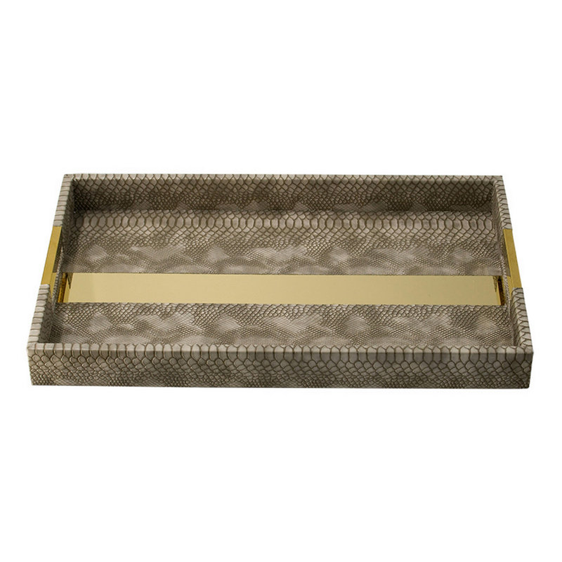 Ensemble de 2 plateaux emboÃ®tables texturÃ©s, structure en MDF, simili cuir vÃ©gÃ©talien, flanelle