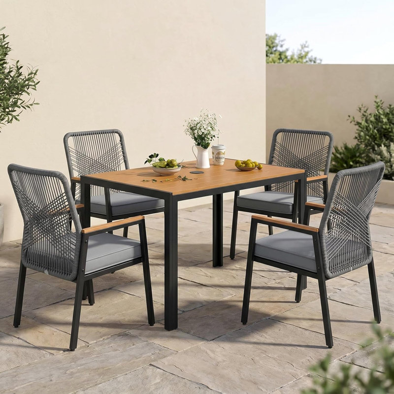 Patio Dining Set with, Dark Gray Cushion/Dark Gray Frame