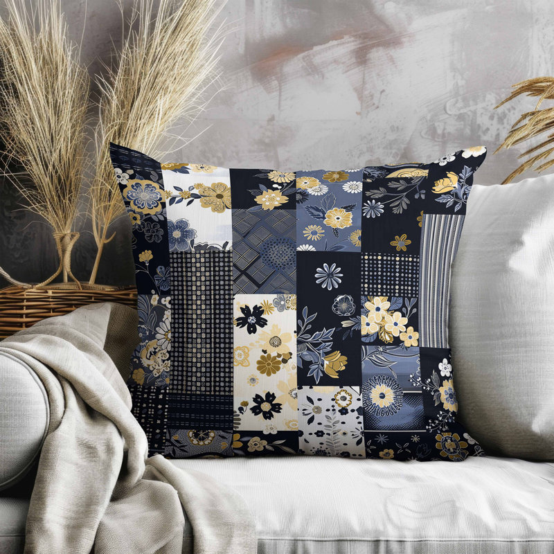Coussin Twilight Bouquet, Bleu, Carré 16 po