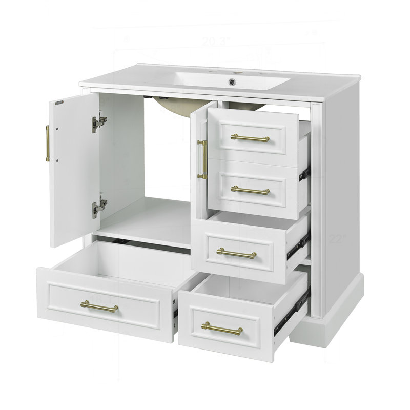 Meuble-lavabo traditionnel 36 "avec lavabo en céramique, Blanc