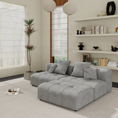 Kay Crumley 4-Piece Upholstered Modern Linen Fabric Sectional Sofa With Ottoman