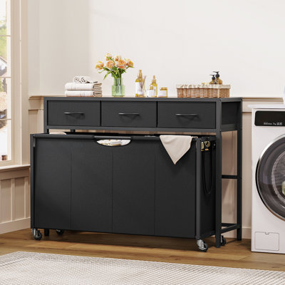 Panier à linge roulant, trieur de linge, paniers à linge avec 4 sacs coulissants, grand panier à linge 300L avec 3 tiroirs, panier à linge avec roulettes pour l'organisation de la salle de lavage, salle de bain, chambre à coucher