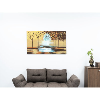 47'' X 27'' Mustard Yellow Canvas Art For Fall Home Decor, Hand-Painted Wall Painting Interior,